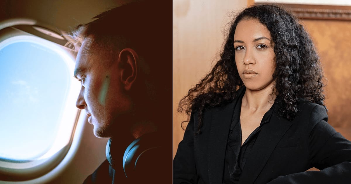 (L) A man looking out of window during a flight. (R) A woman in uniform looks confused and disappointed. (Representative Cover Image Source: L - Unsplash| Calvin Priddell, R - Pexels| Mikhail Nilov)