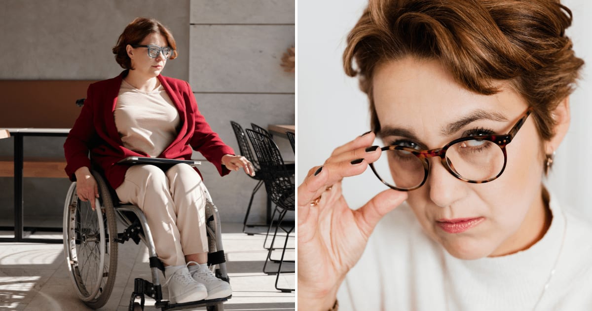 (L) A woman in a wheelchair. (R) A woman rolling her eyes in disbelief and anger. (Representative Cover Image Source: Pexels | (L) Marcus Aurelius, (R) Kaboompics)