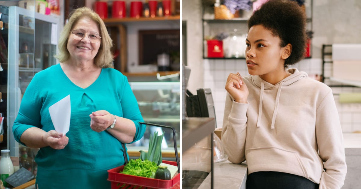 (L) Woman shopping in store. (R) Stunned pregnant woman. (Representative Cover Image Source: Pexels | (L) Kampus Production, (R) Ivan S)