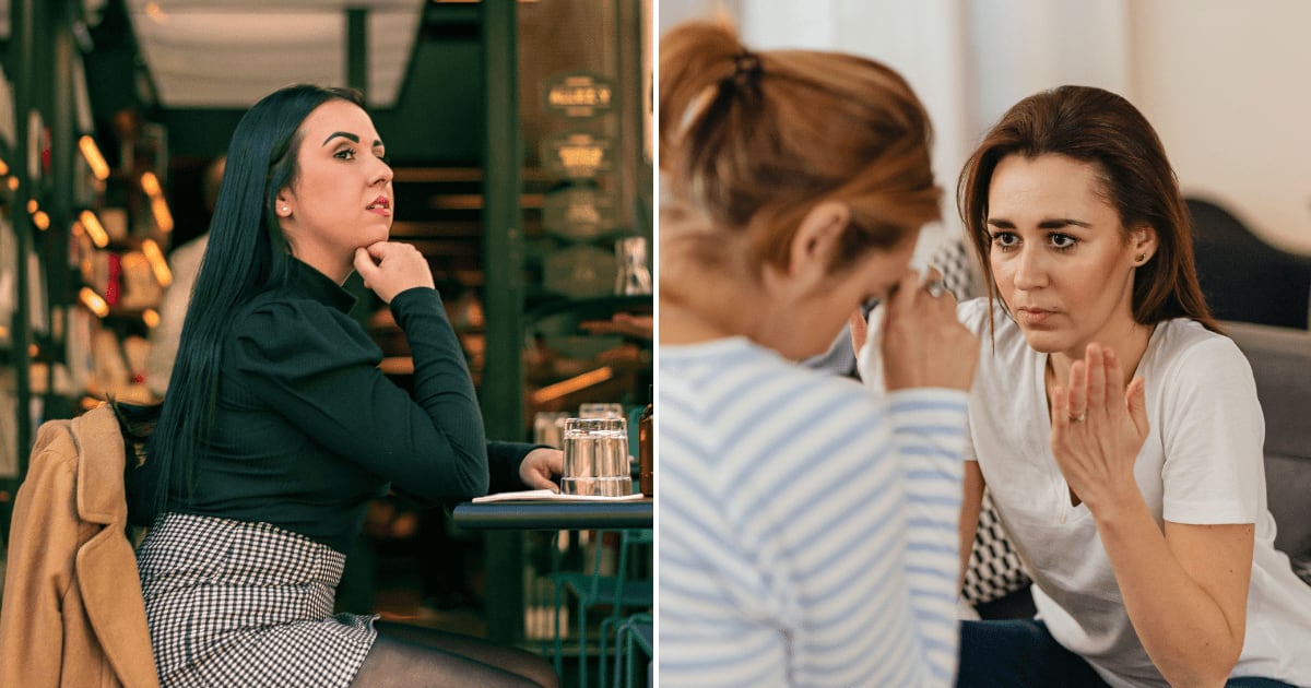 (L) A woman waiting at a restaurant for someone, looking annoyed. (R) Two women having an argument. (Representative Cover Image Source: Pexels | (L) Fred Souza, (R) Kaboompics)