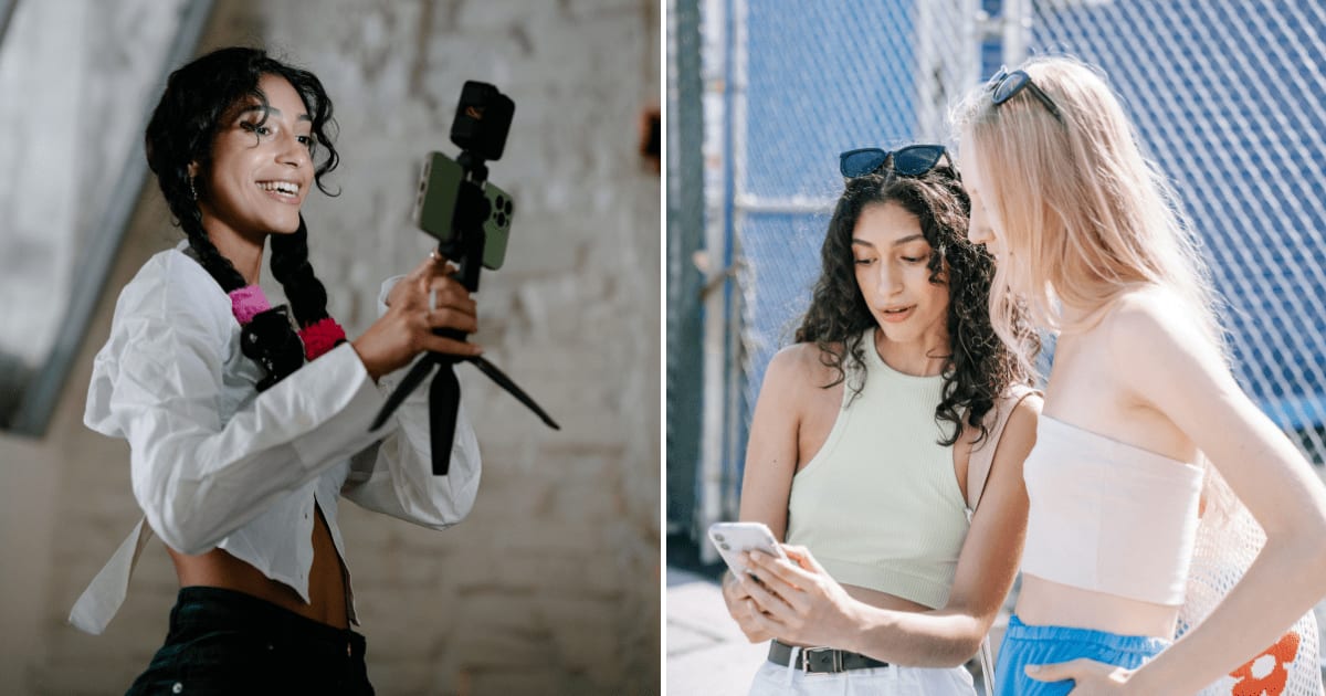 (L) A woman livestreaming on her phone. (R) A concerned woman showing something to her friend on her phone. (Representative Cover Image Source: Pexels| L - Mizuno K, R - Katya Wolf)