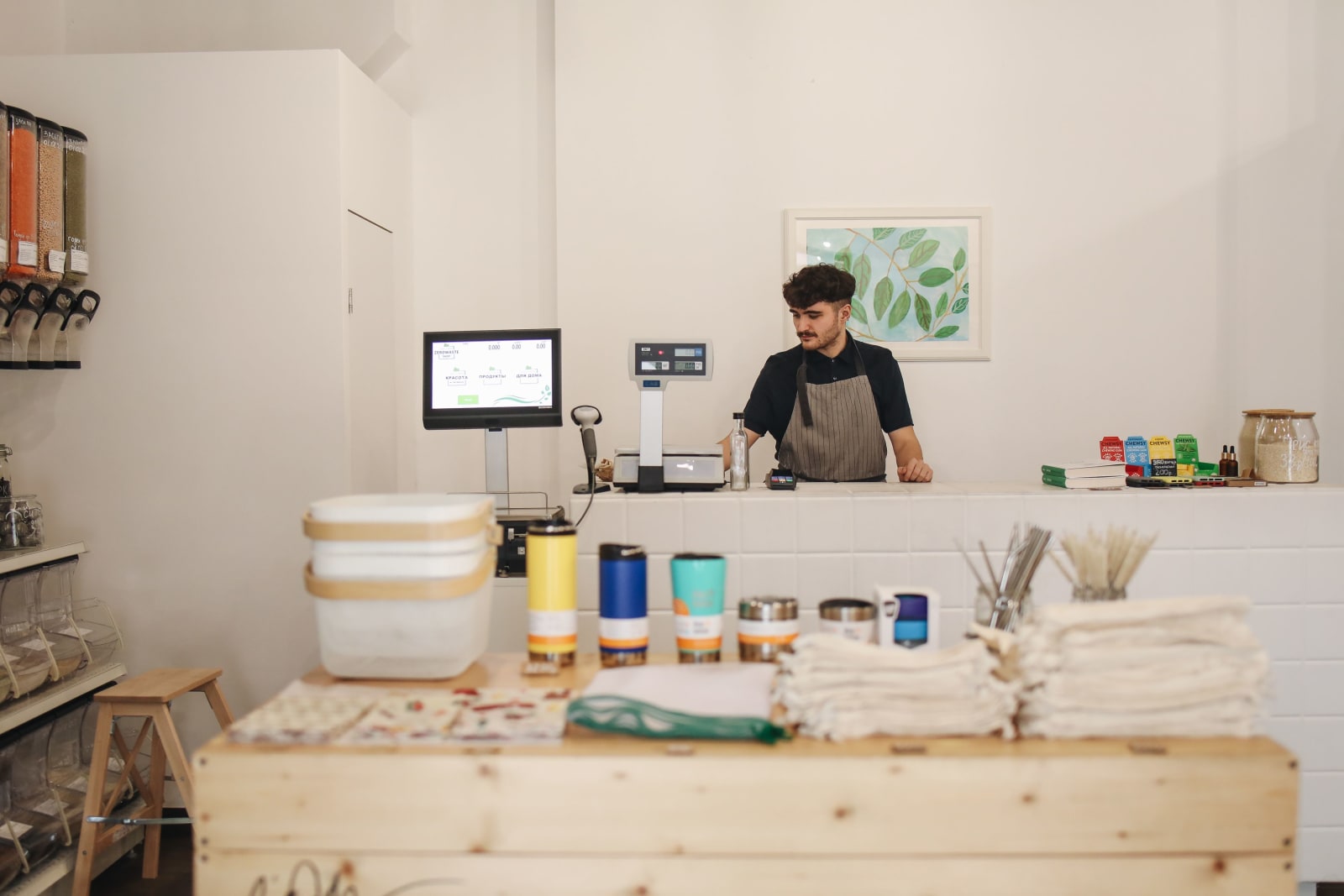 A cashier at the counter