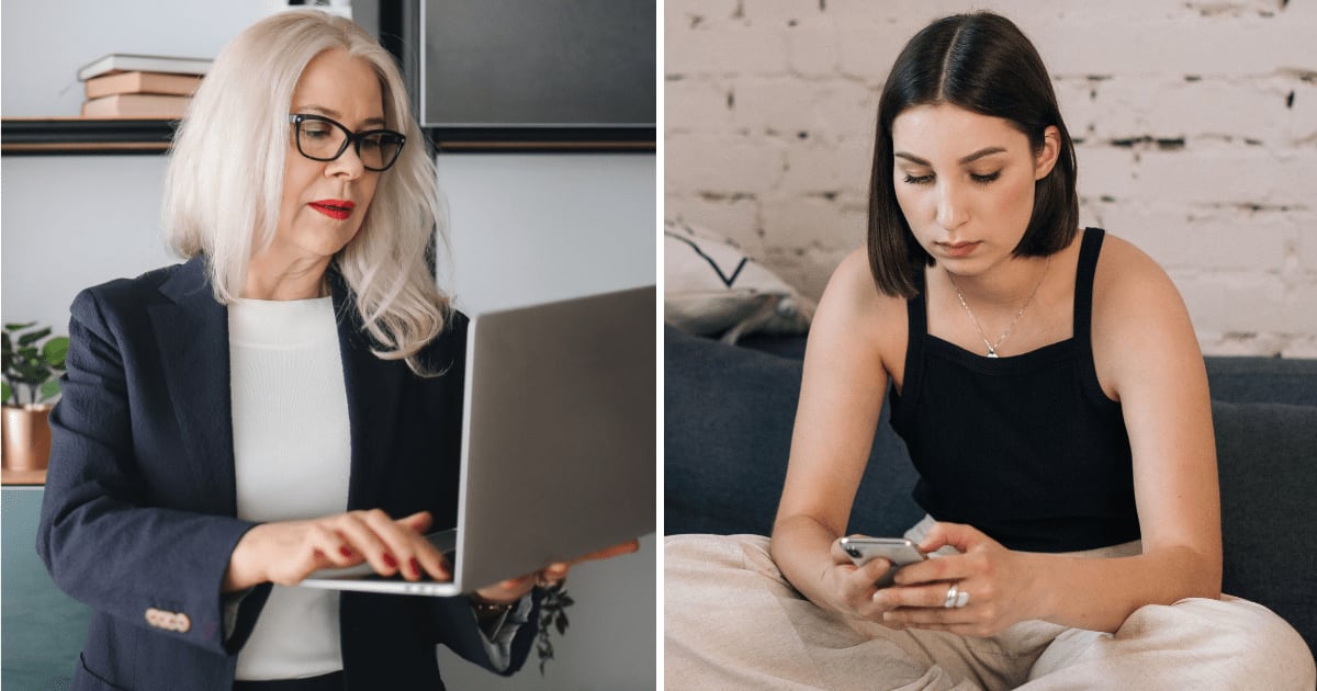 (L) Female manager using laptop. (R) Woman using phone. (Representative Cover Image Source: Pexels | (L) Polina Tankilevitch, (R) Tima Miroshnichenko)