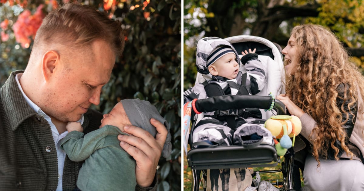 (L) Man holding baby. (R) Woman with baby in a stroller. (Representative Cover Image Source: Pexels | (L) RDNE Stock project, (R) Yan Krukau)