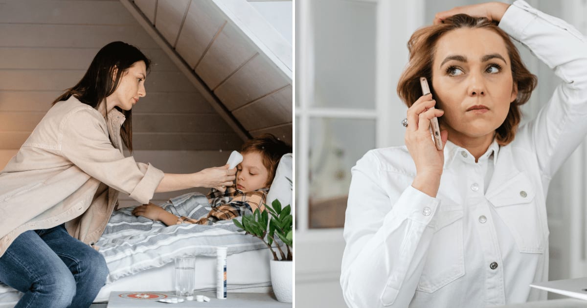 (L) A mom giving a cold cloth to her sick son. (R) A woman talking to someone on phone while feeling stressed. (Representative Cover Image Source: Pexels | (L) MART PRODUCTION, (R)  Kaboompics)