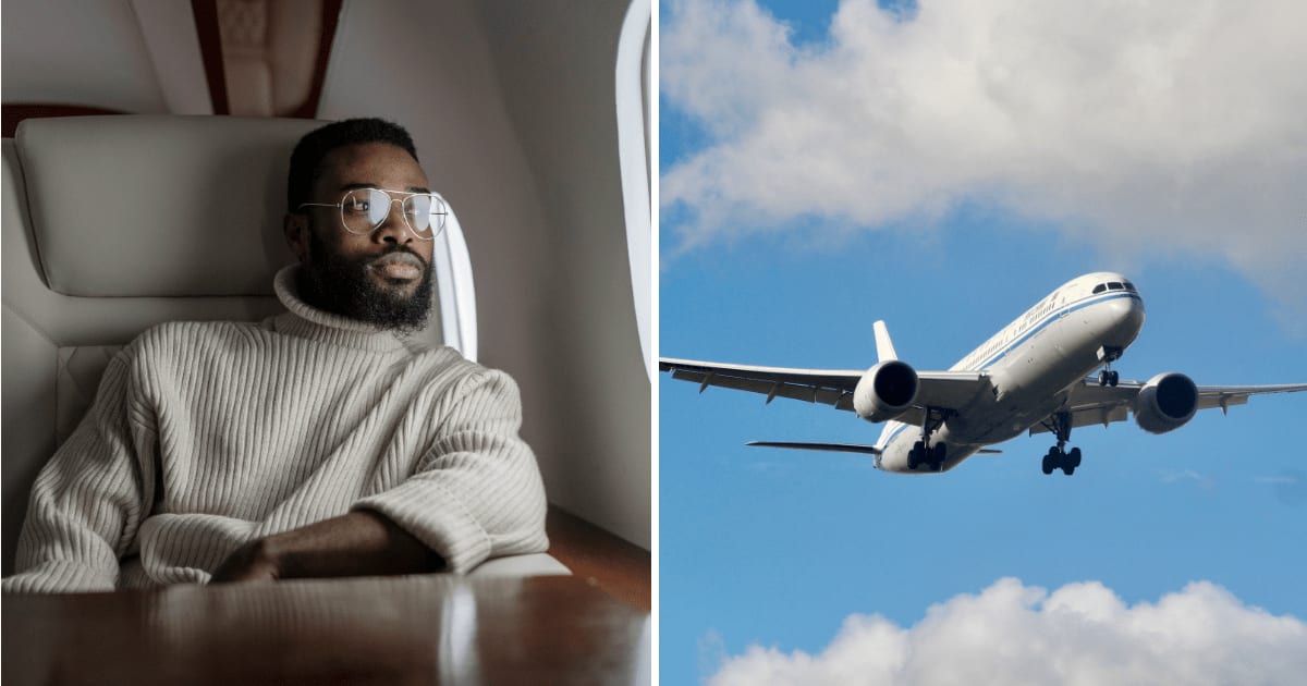 (L) Passenger sitting in flight. (R) Airplane flying in clear sky. (Representative Cover Image Source: Pexels | (L) cottonbro studio, (R) Anderson Wei)