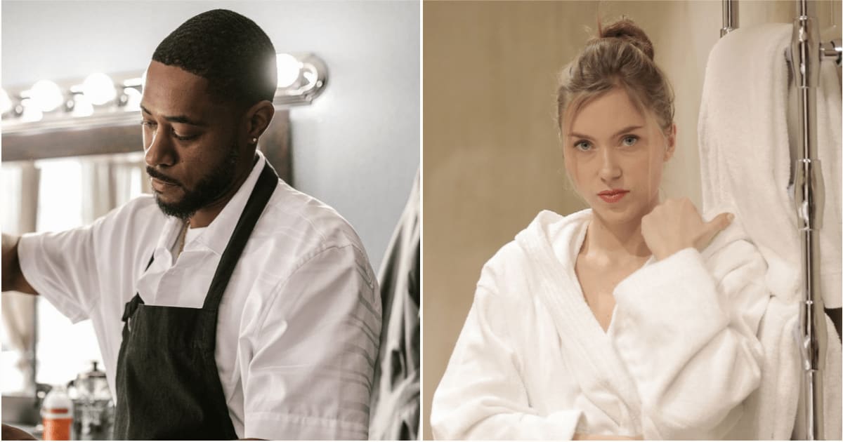 (L) A worker is attending to a customer. (R) A woman in a robe looks annoyed. (Representative Cover Image Source: Pexels| L - RDNE Stock Project, R - Andrea Piacquadio)