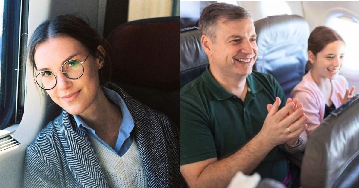 (L) Woman in plane smiling. (R) Passengers applauding. (Representative Cover Image Source: L - Unsplash| Denis, R - Getty Images| Witthaya Prasongsin)