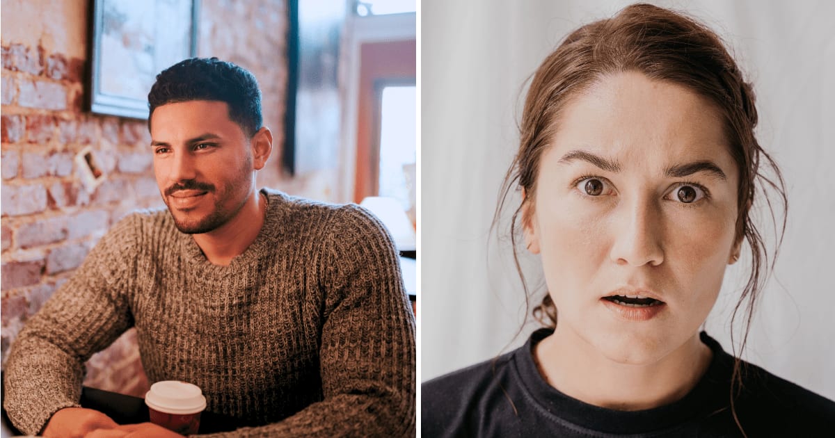 (L) Man looking at someone sitting in cafe. (R) Shocked woman. (Representative Cover Image Source: Pexels | (L) Juan Vargas, (R) Anna Tarazevich)