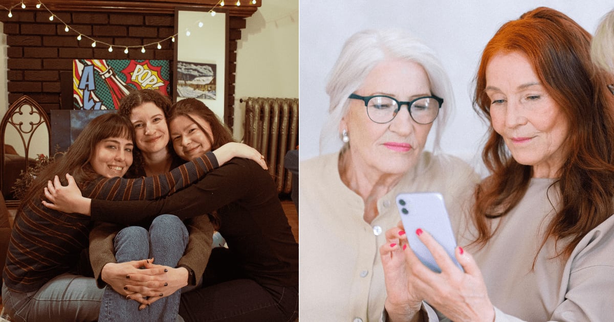 (L) Best friends hug each other. (R) Two elderly women look upset while checking phone. (Representative Cover Image Source: Pexels| L - Dami Daramol, R - Anna Shvets)