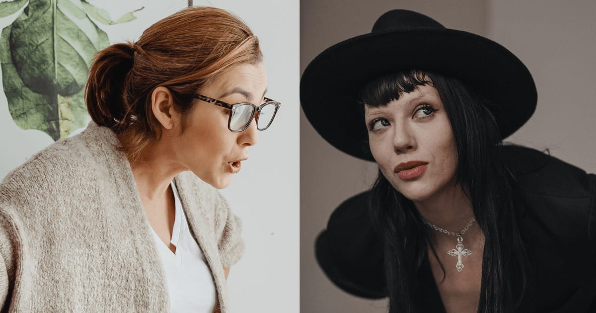 (L) A woman looks annoyed and agitated. (R) A woman smirks. (Representative Cover Image Source: Pexels| L - Karola G, R - Mozzapics)