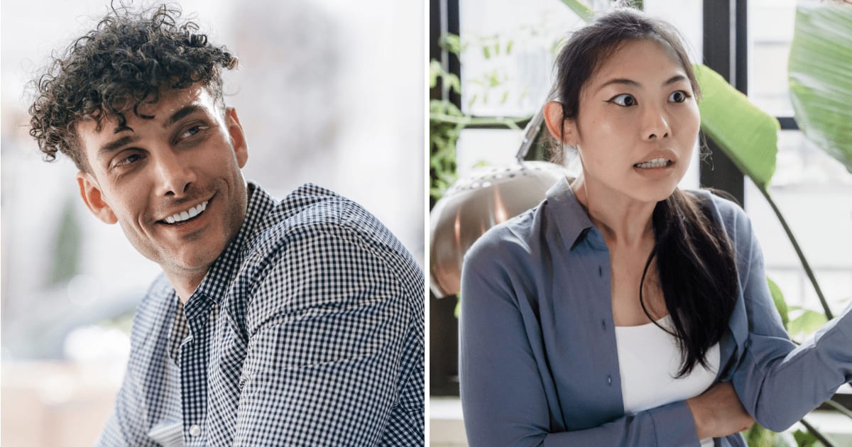 (L) Man talking to someone. (R) Annoyed Asian woman. (Representative Cover Image Source: Pexels | (L) Mike Jones, (R) Timur Weber)
