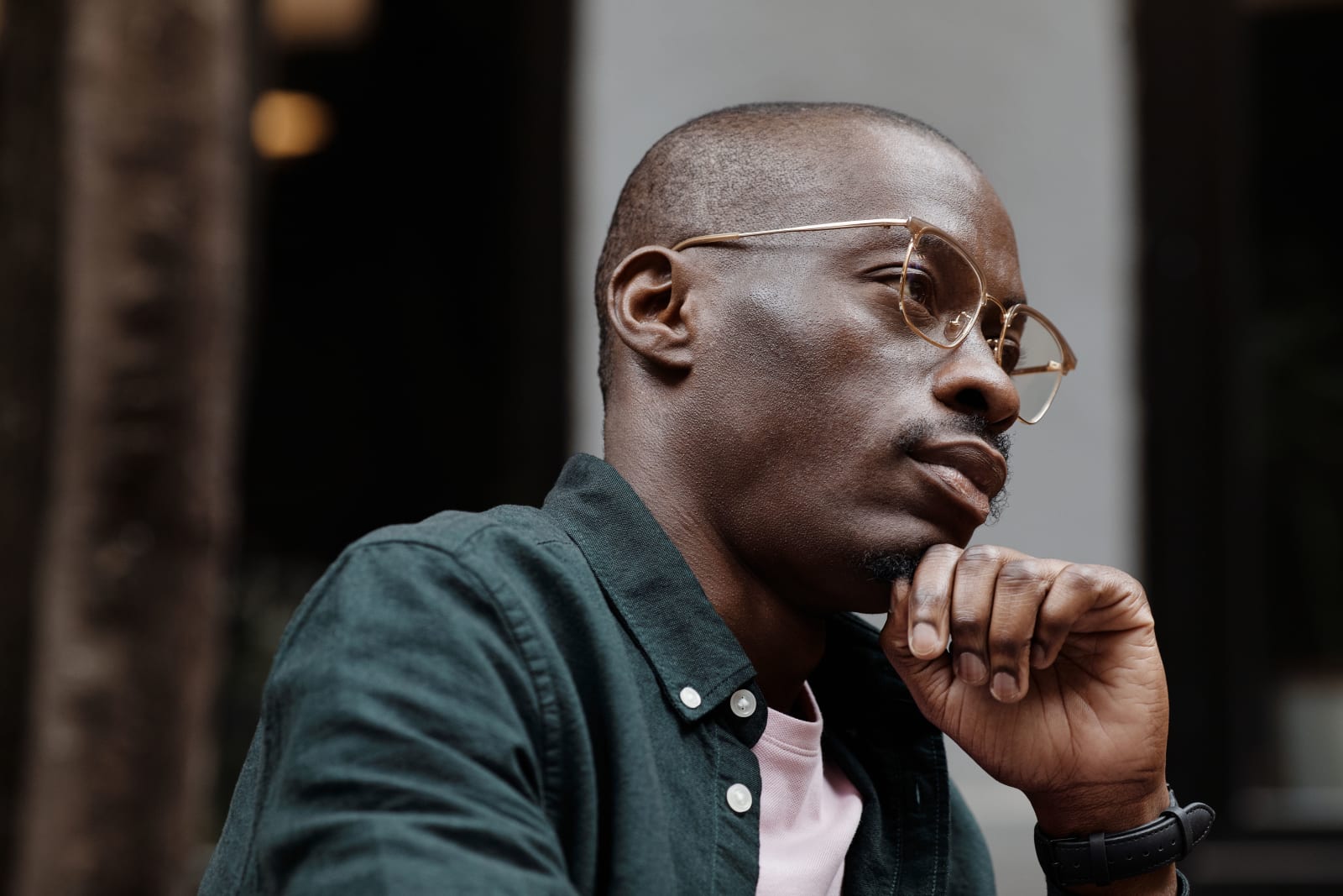 A man observing intently.