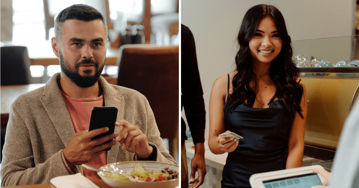 (L) Man on date. (R) Woman paying bill. (Representative Cover Image Source: Pexels | (L) Jep Gambardella, (R) RDNE Stock project)