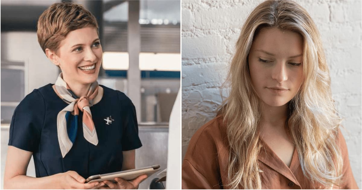(L) A flight attendant speaking to a passenger. (R) A woman looks upset. (Representative Cover Image Source: L - Getty Images| westend61, R - Pexels| Kevin Malick)