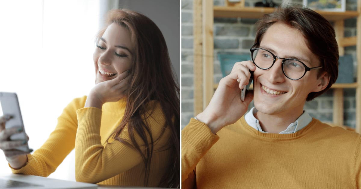 (L) A woman talking on video call to a friend. (R) A man smiling on a phone call. (Representative Cover Image Source: Pexels | (L) Andrea Piacquadio, (R) Vitaly Gariev)