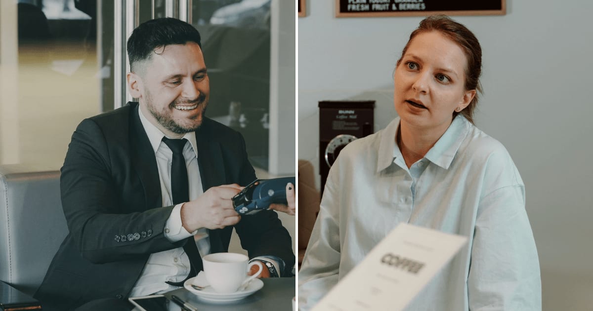 (L) A wealthy man paying bill at a restaurant. (R) A cashier looking annoyed at the customer. (Representative Cover Image Source: Pexels | (L) Vitaly Gariev, (R) RDNE Stock project)
