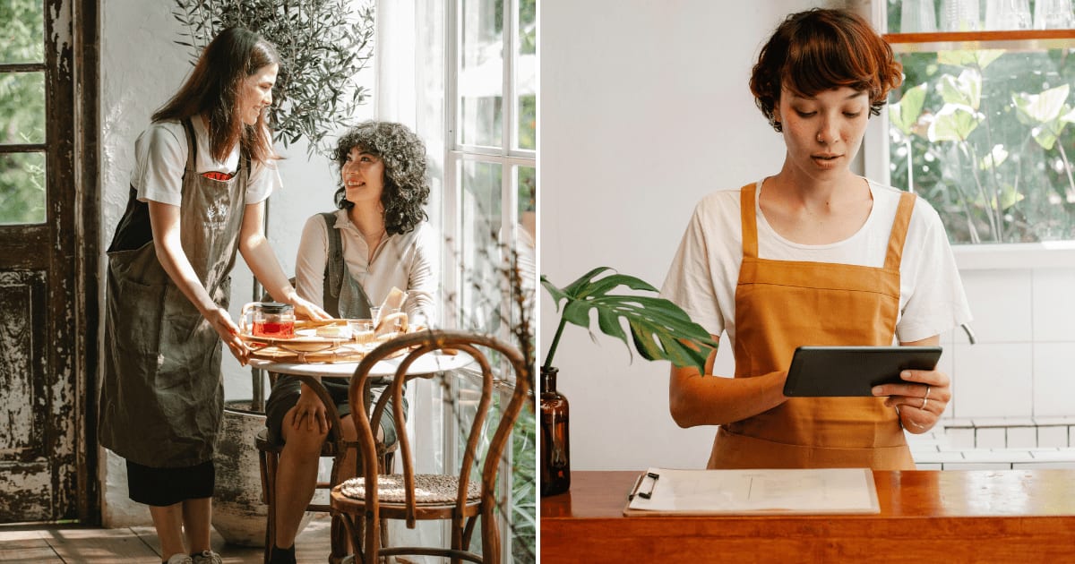 (L) A waitress serving food to customer. (R) A server checking bills on a tab. (Representative Cover Image Source: Pexels | (L) Gary Barnes, (R) Tim Douglas)