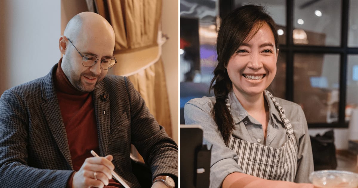 (L) A professional man making notes. (R) A waitress serving customer at the counter. (Representative Cover Image Source: Pexels | (L) Pavel Danilyuk, (R) Mizuno K )