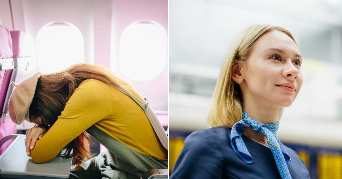 L - A woman looking uneasy on a flight. R - A flight attendant on duty. (Representative Cover Image Source: Getty Images | L - Boy_Anupong, R - Hinterhaus Productions) 