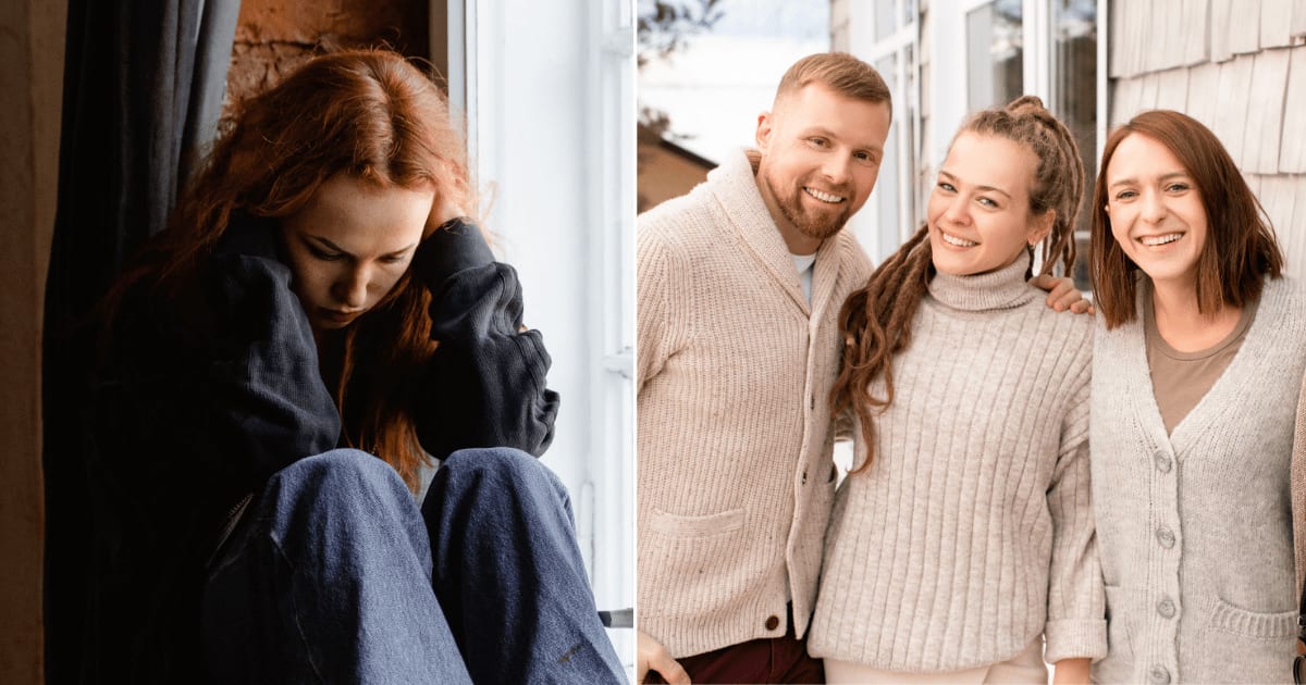 (L) A woman in distress. (R) A couple and a woman smiling. (Representative Cover Image Source: Pexels| L - Mart Production, R - Alexy Almond)
