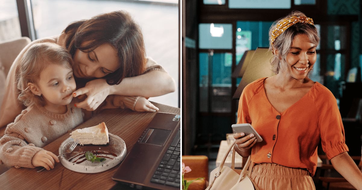 (L) A woman feeding her daughter at a restaurant. (R) A woman smiling at someone. (Representative Cover Image Source: Pexels | (L) Gustavo Fring, (R) Jep Gambardella)