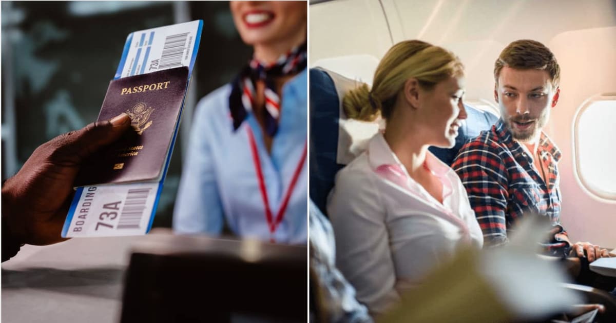 L - Passenger going through check-in. R - Couple on a flight. (Representative Cover Image Source: L - Getty | wundervisual, R - Getty | BraunS)