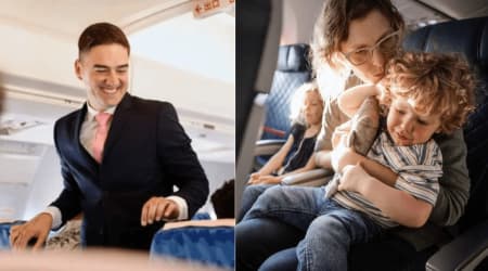 Passenger kept turning around at a mom and her child until she asked him to stop — his nasty reply made flight attendants step in and shut him down  