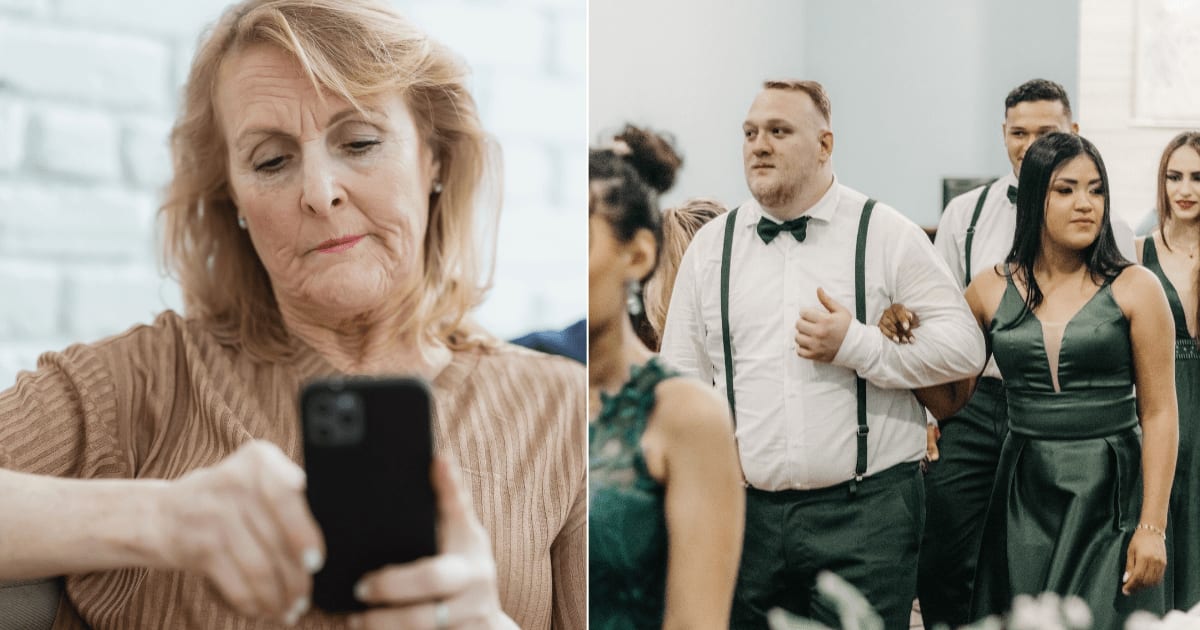 (L) A woman looks at her phone in anger. (R) Wedding guests look around in confusion and embarrassment. (Representative Cover Image Source: Pexels| L - Teona Swift, R -  Kawê Rodrigues)
