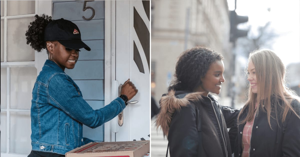 (L) A woman knocking on a door. (R) Two friends smiling. (Representative Cover Image Source: Pexels | (L) RDNE Stock project, (R) Andrea Piacquadio)