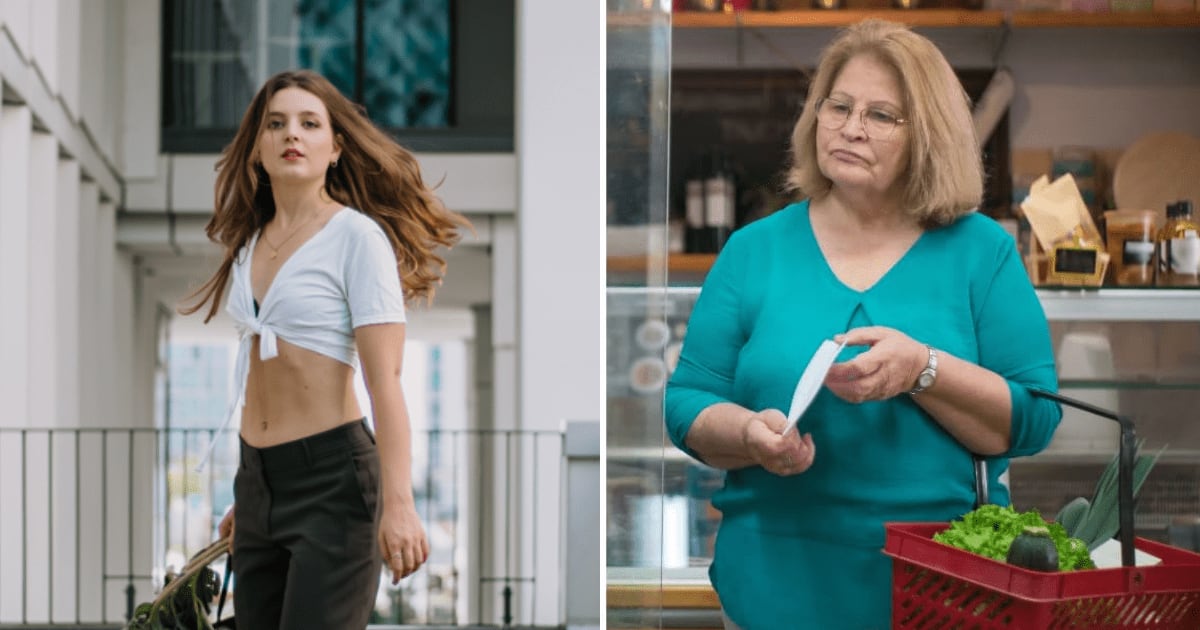 (L) A young woman wearing tied-up shirt (R) Elderly woman in grocery store (Representative Cover Image Source: Pexels | (L) artawkrn (R) Kampus Production)