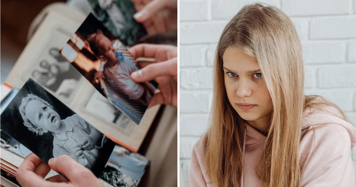 (L) Photo album with baby pictures. (R) Disappointed teenager. (Representative Cover Image Source: Pexels | (L) cottonbro studio, (R) Kaboompics)