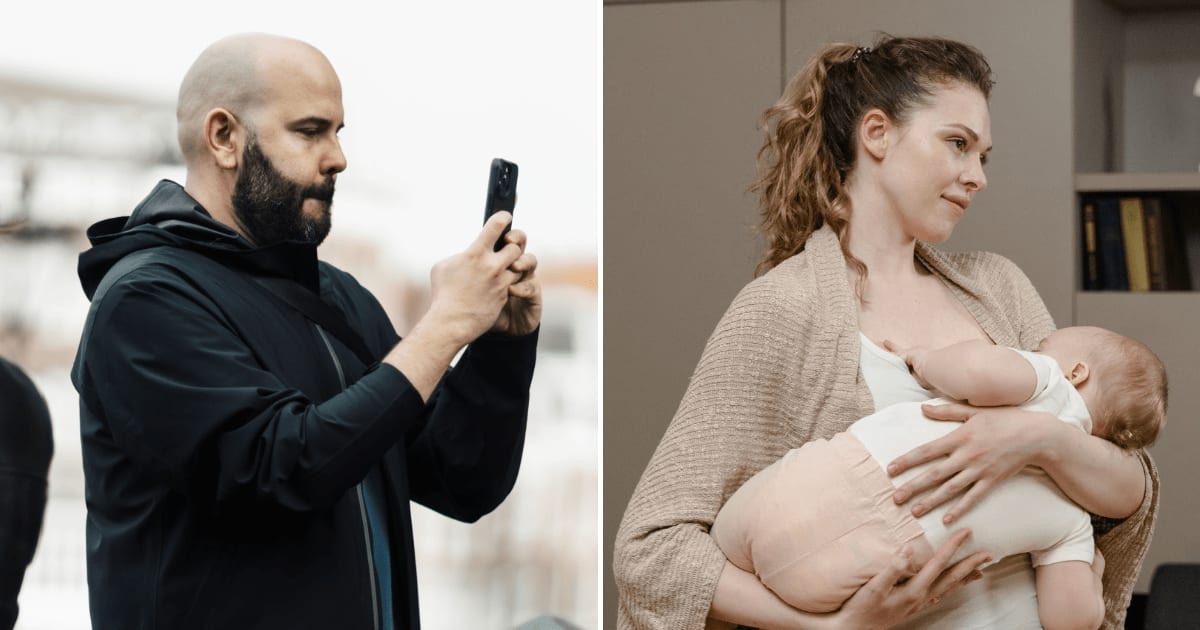(L) A man clicking a picture. (R) A woman breastfeeding her baby at home. (Representative Cover Image Source: Pexels | (L) Matheus Bertelli, (R)  MART PRODUCTION)