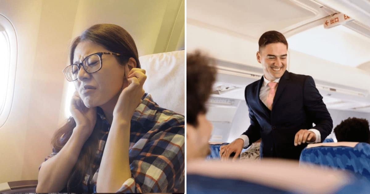 (L) Woman closing her ears. (R) Male cabin crew member checking in. (Representative Cover Image Source: Getty Images | (L) PRImageFactory, (R) Anchiy)