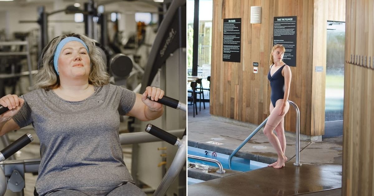 L - A plus-size woman works out at the gym. R - Woman relaxing by indoor pool in a resort. (Representative Cover Image Source: Pexels | L -Gustavo Fring, R - Pegah Sharifi)