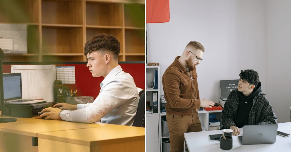(L) A man is working in the office. (R) Coworkers talking. (Representative Cover Image Source: Pexels| L - This is Engineering, R - Ivan S)