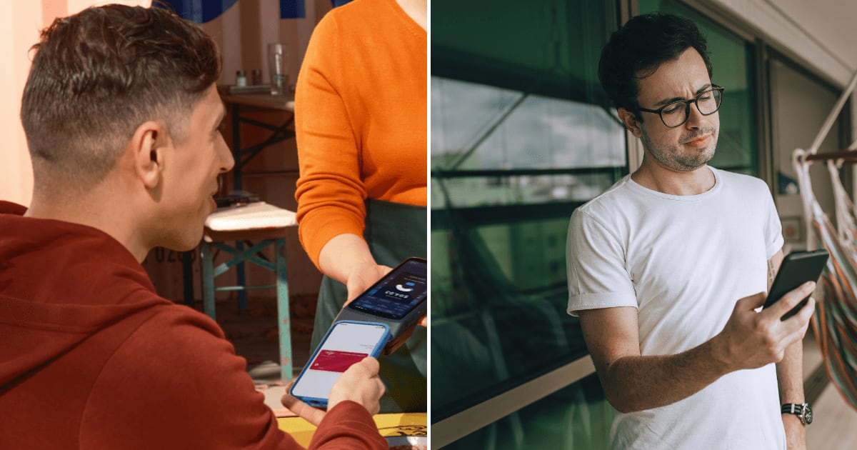 (L) A man paying the bill at a restaurant. (R) A man in his balcony frowning while looking at his phone. (Representative Cover Image Source: Pexels | (L) SpotOn POS, (R) Helena Lopes)