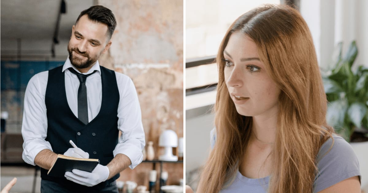 (L) Male server taking order. (R) Stunned woman. (Representative Cover Image Source: Pexels | (L) Yan Krukau, (R) RDNE Stock project)