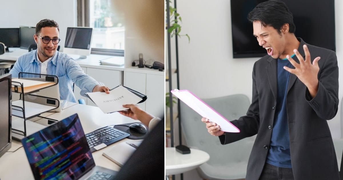 L - A man at work, exchanging documents. R - An angry man, reading papers. (Representative Cover Image Source: Pexels | L - Mizuno K, R - Acan Tami)
