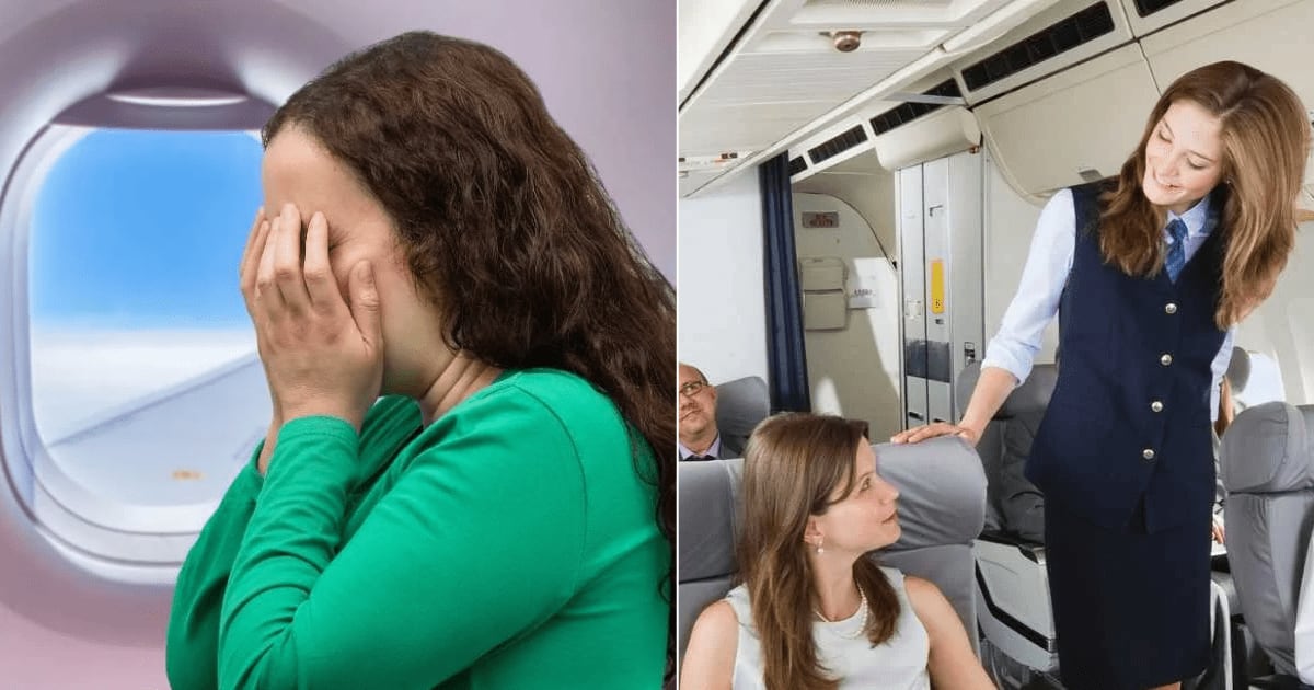 (L) A woman crying on a flight. (R) A flight attendant approaches a passenger. (Representative Cover Image Source: Getty Images| L - Cunaplus_M Faba, R - Westend61)