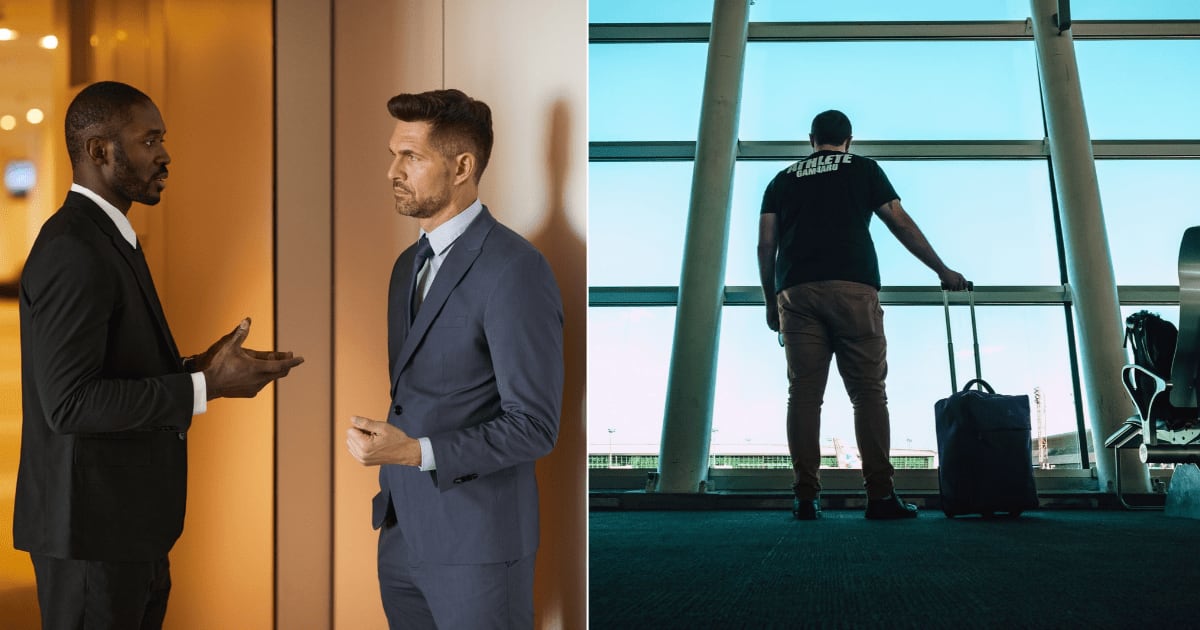 (L) Officials having a serious discussion. (R) A man waiting at the airport. (Representative Cover Image Source: Pexels| L - Werner Pfennig, R - Victor Freitas)