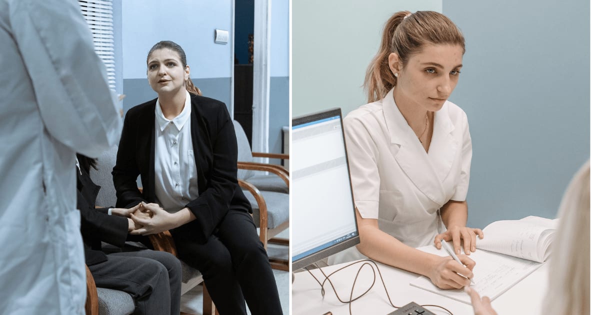 (L) A stressed woman in a hospital looking at a doctor, expecting a response. (R) A female doctor, seemingly furious, looking at someone. (Representative Cover Image Source: Pexels | (L) RDNE Stock project, (R) Velik Ho)Pavel Danilyuk