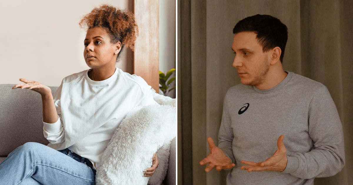 L - A woman engaged in conversation. (R) A man in disagreement with someone. (Representative Cover Image Source: Pexels | (L) Antoni Shkraba, (R) Polina Zimmerman)