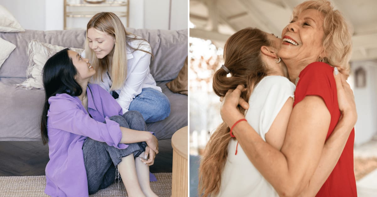 (L) A Lesbian couple. (R) A grandma wholesomely hugging her granddaughter. (Representative Cover Image Source: Pexels | (L) Mikhail Nilov, (R) RDNE Stock project)