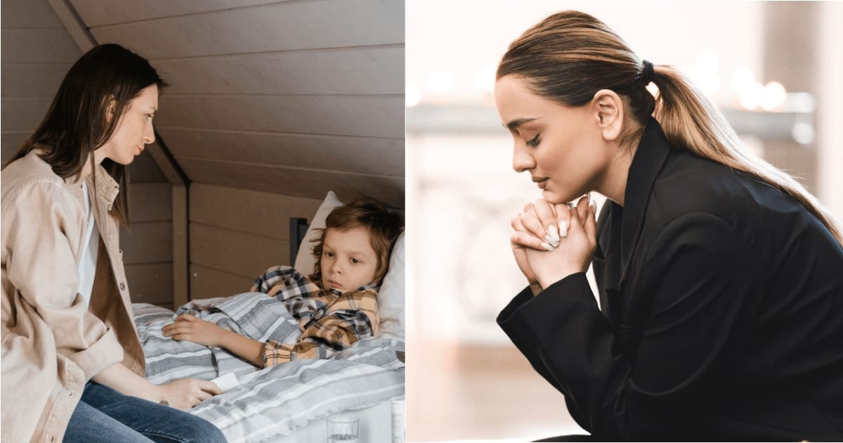(L) A worried mom looking after her chronically ill son. (R) A woman grieving. (Representative Cover Image Source: Pexels| L - Mart Production, R - Павел Адамян)