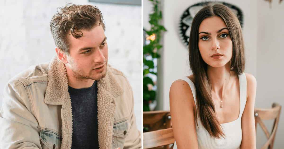 (L) A man at a cafe talking to someone. (R) A woman on a date, seemingly annoyed. (Representative Cover Image Source: (L) Pexels | Laura Tancredi, (R) Unsplash | ALLAN LAINEZ)