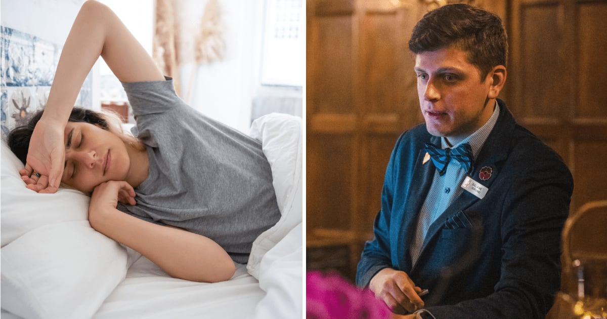 (L) Annoyed woman sleeping. (R) Staff at front desk. (Representative Cover Image Source: Pexels | (L) Kampus Production, (R) Clément Proust)