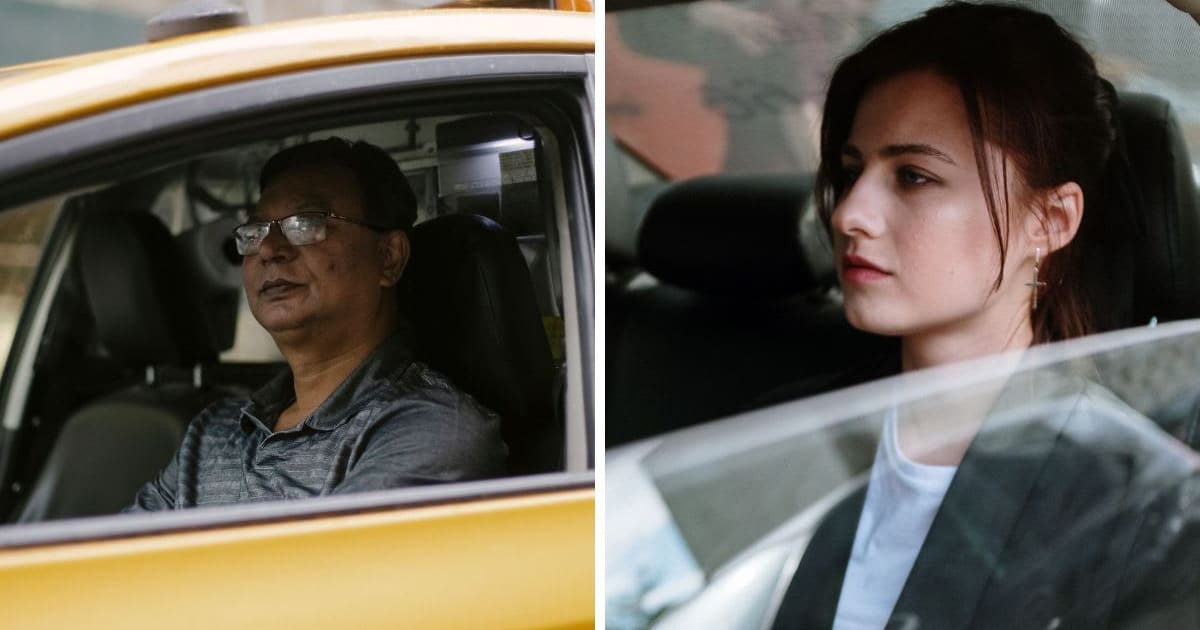 (L) Man driving an Uber (R) Sad woman sitting behind in the car (Representative Image Source: (L) Pexels, Tim Samuel | (R) Pexels, cottonbro studio)