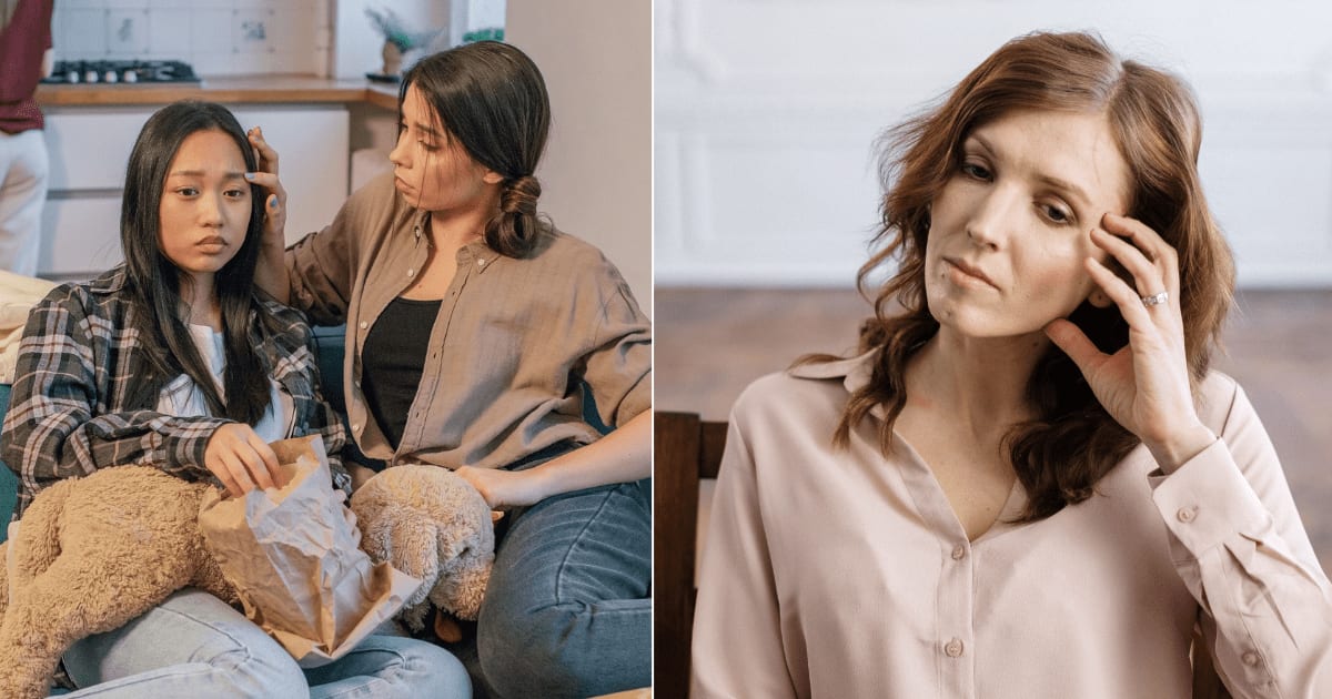 (L) Woman comforting friend. (R) A woman looks stressed and disappointed. (Representative Cover Image Source: Pexels | (L) Alena Darmel, (R) cottonbro studio)