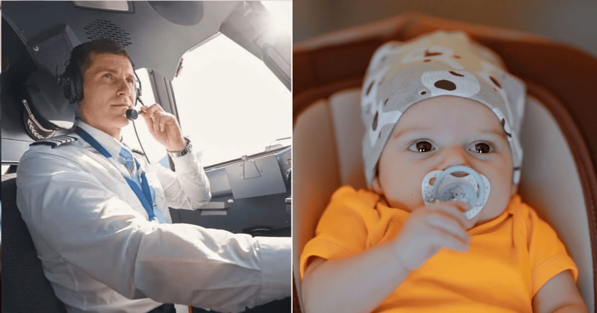 (L) Pilot speaking from the cockpit. (R) Baby on flight. (Representative Cover Image Source: (L) Getty Images | yacobchuk, (R) Pexels | Muhammed Eratilgan)
